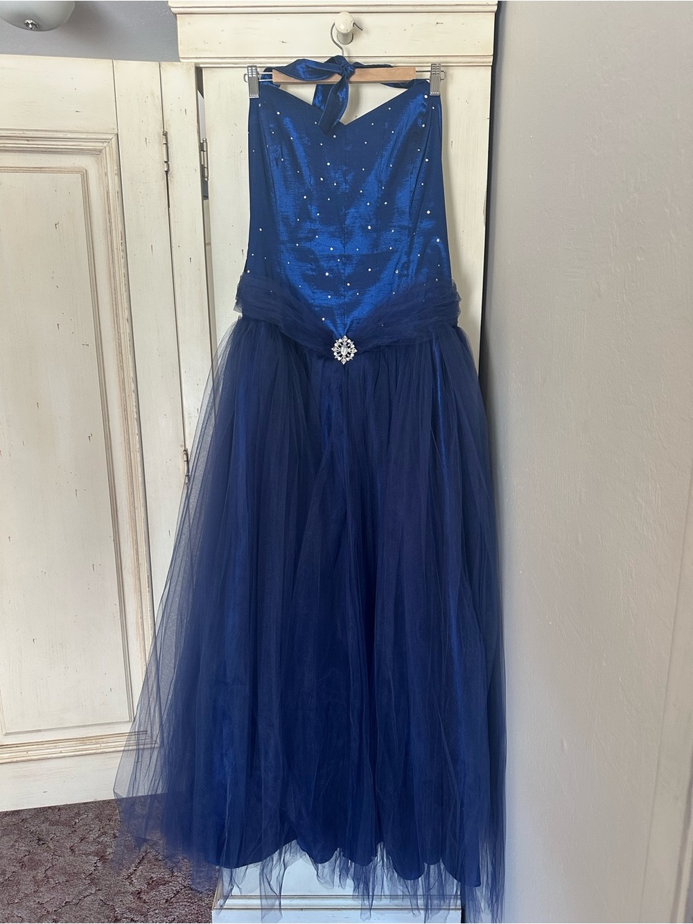 Navy Blue Tulle Party Dress - Elegant Halter Gown